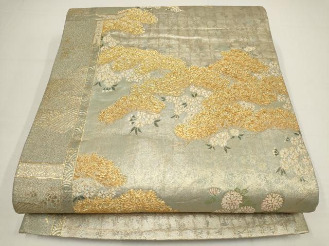 平和屋着物▼佐賀錦 六通柄袋帯 流水枝梅文 金糸 正絹 逸品 AABA8322wj