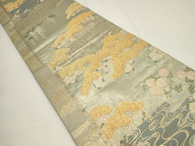 平和屋着物▼佐賀錦 六通柄袋帯 流水枝梅文 金糸 正絹 逸品 AABA8322wj