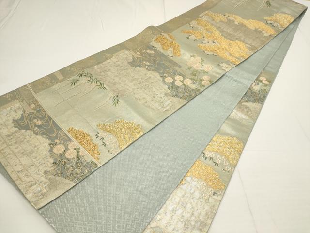 平和屋着物▼佐賀錦 六通柄袋帯 流水枝梅文 金糸 正絹 逸品 AABA8322wj