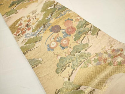平和屋着物▼六通柄袋帯　加賀松禽　松竹梅　金糸　正絹　逸品　AABA8332wj