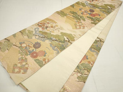 平和屋着物▼六通柄袋帯　加賀松禽　松竹梅　金糸　正絹　逸品　AABA8332wj