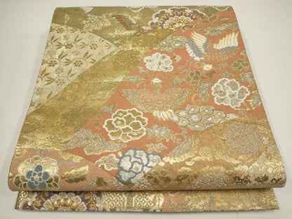 平和屋着物▼六通柄袋帯　鳳凰花文　金銀糸　正絹　逸品　AABA8355wj