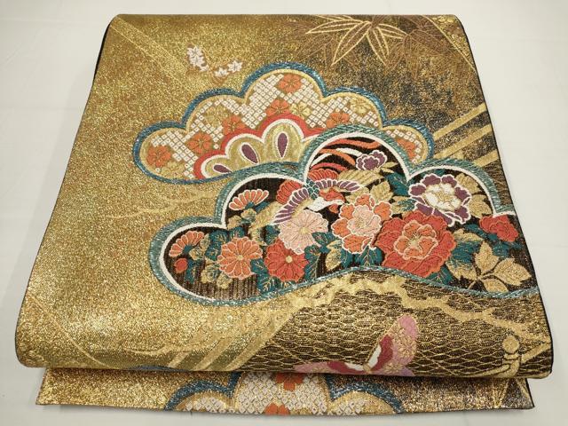 平和屋着物▼六通柄袋帯　唐織　鳳凰花蝶文　金糸　正絹　逸品　AABA8476wj