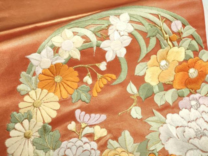 平和屋着物▼総刺繍　袋帯　草花丸文　金銀糸　正絹　逸品　AABA8514wj