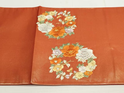 平和屋着物▼総刺繍　袋帯　草花丸文　金銀糸　正絹　逸品　AABA8514wj