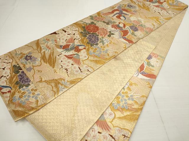 平和屋着物▼佐賀錦　六通柄袋帯　唐織　花鳥青海文　金糸　正絹　逸品　AABA8587wj