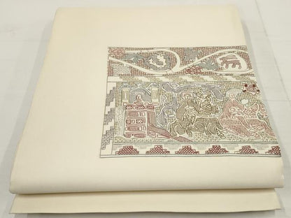 平和屋着物▼中国三大刺繍 汕頭刺繍 スワトウ刺繍 袋帯 壁画文様 正絹 逸品 AABA8600wj