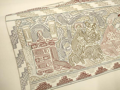 平和屋着物▼中国三大刺繍 汕頭刺繍 スワトウ刺繍 袋帯 壁画文様 正絹 逸品 AABA8600wj