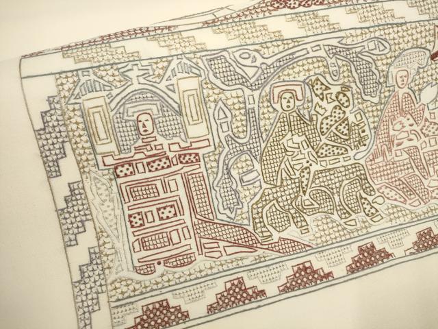 平和屋着物▼中国三大刺繍 汕頭刺繍 スワトウ刺繍 袋帯 壁画文様 正絹 逸品 AABA8600wj