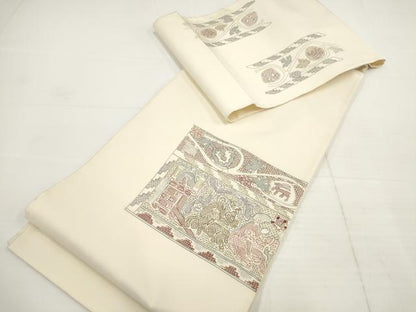 平和屋着物▼中国三大刺繍 汕頭刺繍 スワトウ刺繍 袋帯 壁画文様 正絹 逸品 AABA8600wj