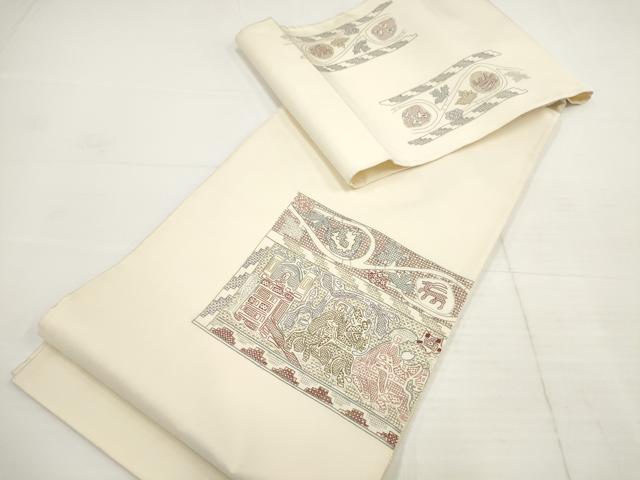 平和屋着物▼中国三大刺繍 汕頭刺繍 スワトウ刺繍 袋帯 壁画文様 正絹 逸品 AABA8600wj