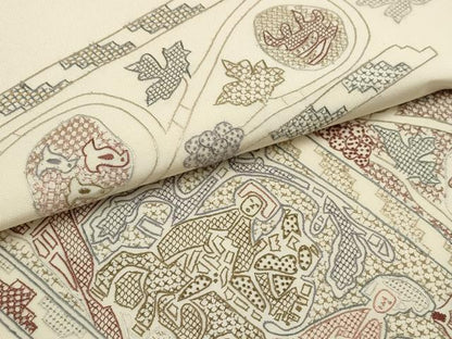 平和屋着物▼中国三大刺繍 汕頭刺繍 スワトウ刺繍 袋帯 壁画文様 正絹 逸品 AABA8600wj