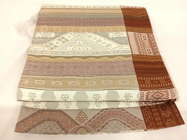 平和屋着物◎六通柄袋帯 ふくれ織 横段文 正絹 逸品 AABA8641uw