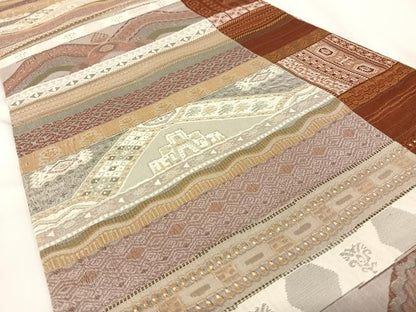 平和屋着物◎六通柄袋帯 ふくれ織 横段文 正絹 逸品 AABA8641uw