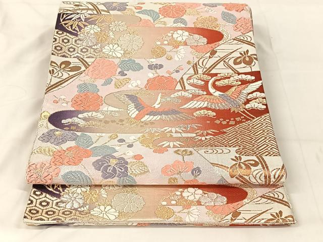 平和屋着物◎佐賀錦 六通柄袋帯 唐織 花鳥文 金銀糸 正絹 逸品 AABA8642uw