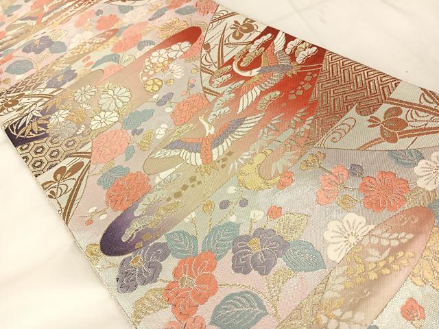 平和屋着物◎佐賀錦 六通柄袋帯 唐織 花鳥文 金銀糸 正絹 逸品 AABA8642uw