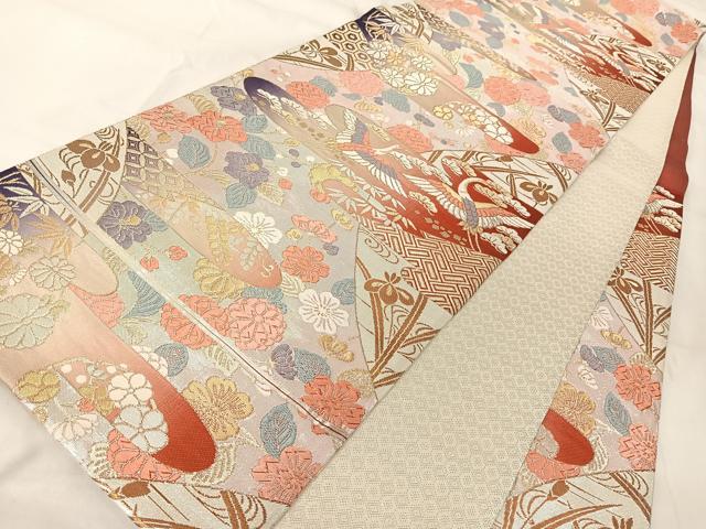 平和屋着物◎佐賀錦 六通柄袋帯 唐織 花鳥文 金銀糸 正絹 逸品 AABA8642uw
