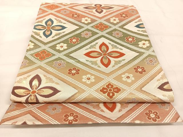 平和屋着物◎六通柄袋帯　唐織　花菱文　金糸　正絹　逸品　AABA8647uw