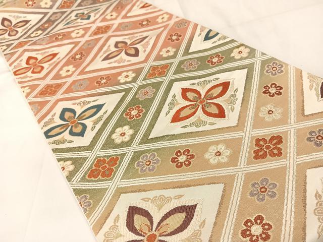 平和屋着物◎六通柄袋帯　唐織　花菱文　金糸　正絹　逸品　AABA8647uw