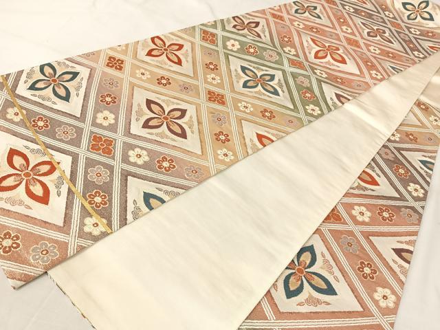 平和屋着物◎六通柄袋帯　唐織　花菱文　金糸　正絹　逸品　AABA8647uw