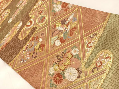 平和屋着物◎六通柄袋帯 唐織 宝尽くし文 金糸 正絹 逸品 AABA8649uw