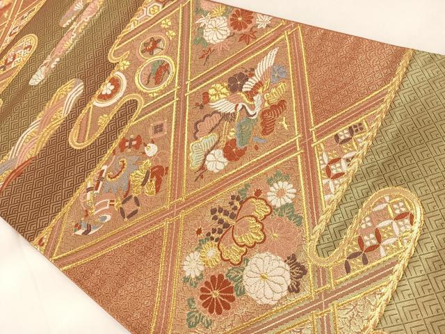 平和屋着物◎六通柄袋帯 唐織 宝尽くし文 金糸 正絹 逸品 AABA8649uw