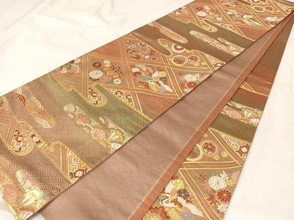 平和屋着物◎六通柄袋帯 唐織 宝尽くし文 金糸 正絹 逸品 AABA8649uw