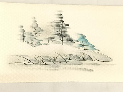 平和屋着物◎九寸名古屋帯　手描き　遠山風景文　正絹　逸品　AABA8663uw