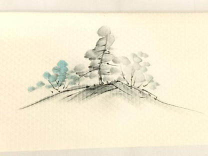 平和屋着物◎九寸名古屋帯　手描き　遠山風景文　正絹　逸品　AABA8663uw