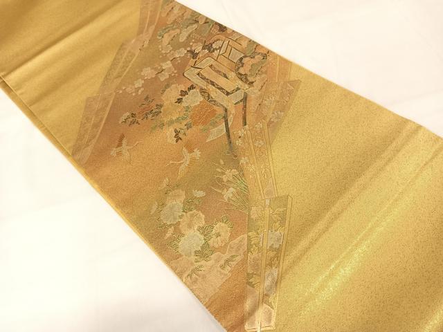 平和屋着物◎太鼓柄袋帯　御所車花文　金彩　正絹　逸品　AABA8686uw