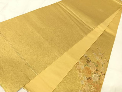 平和屋着物◎太鼓柄袋帯　御所車花文　金彩　正絹　逸品　AABA8686uw