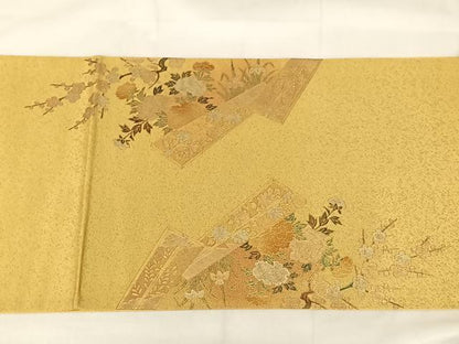 平和屋着物◎太鼓柄袋帯　御所車花文　金彩　正絹　逸品　AABA8686uw