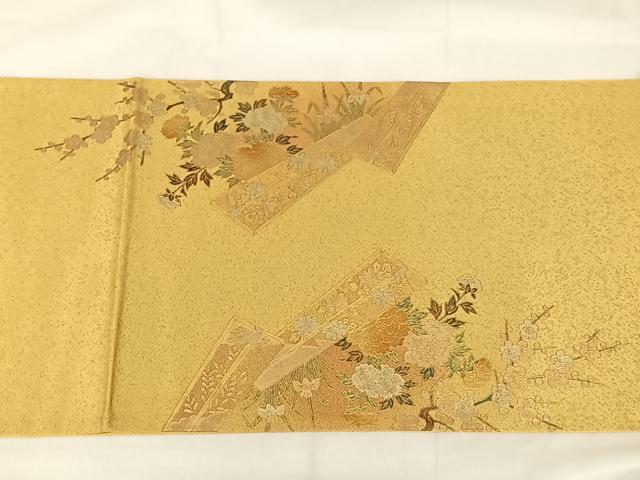 平和屋着物◎太鼓柄袋帯　御所車花文　金彩　正絹　逸品　AABA8686uw