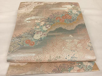 平和屋着物◎六通柄袋帯 唐織 武蔵野の詩 金銀糸 正絹 逸品 AABA8704uw