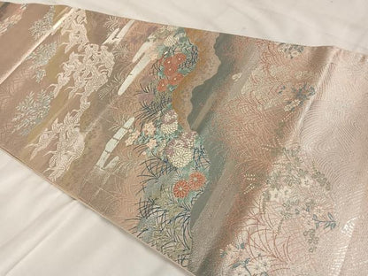 平和屋着物◎六通柄袋帯 唐織 武蔵野の詩 金銀糸 正絹 逸品 AABA8704uw