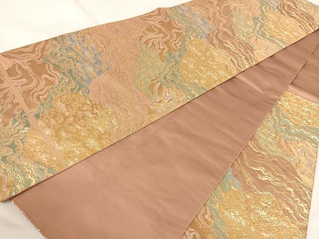 平和屋着物◎六通柄袋帯　霞文　金糸　正絹　逸品　AABA8711uw