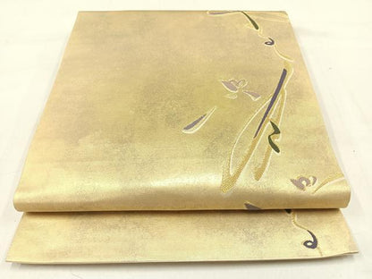 平和屋着物◎六通柄袋帯　唐織　文字文　金糸　正絹　逸品　AABA8712uw