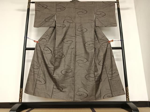 平和屋着物●本場大島紬　泥染め　カタス9マルキ　流水文　正絹　逸品　AABA8765zg