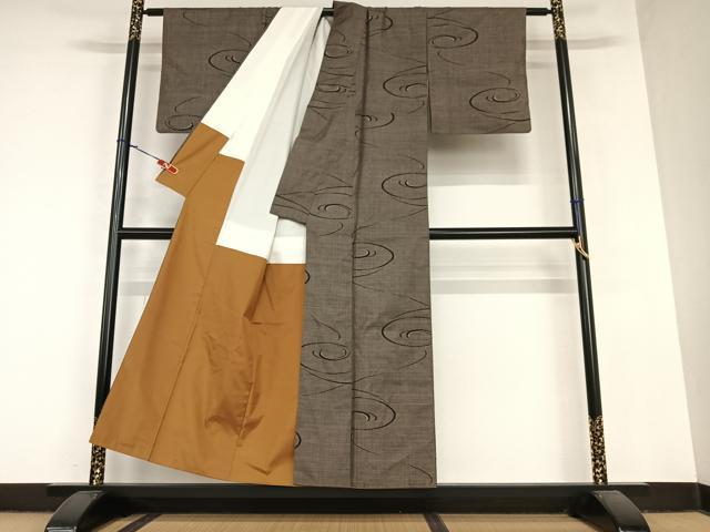 平和屋着物●本場大島紬　泥染め　カタス9マルキ　流水文　正絹　逸品　AABA8765zg