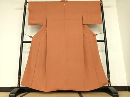 平和屋着物●ファッションデザイナー 花井幸子 色無地 銀朱色 正絹 逸品 AABA8774zg