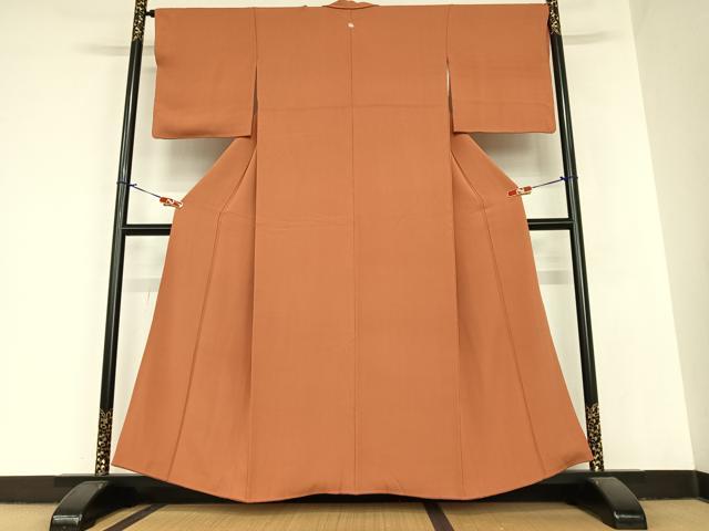 平和屋着物●ファッションデザイナー 花井幸子 色無地 銀朱色 正絹 逸品 AABA8774zg