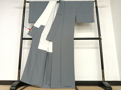 平和屋着物●上質な色無地　錆鼠色　正絹　逸品　AABA8775zg