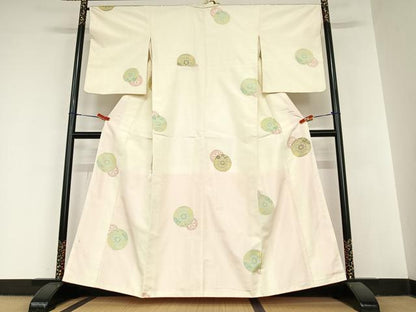 平和屋着物●京の名門・菱屋六右ェ門　紬　花源氏車文　正絹　逸品　AABA8783zg