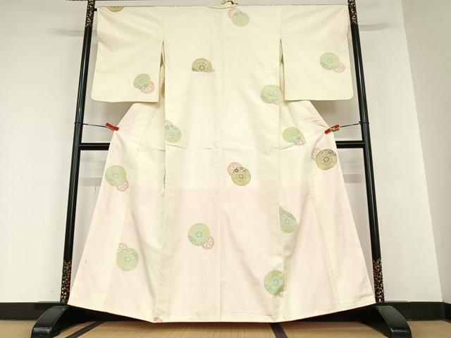 平和屋着物●京の名門・菱屋六右ェ門　紬　花源氏車文　正絹　逸品　AABA8783zg