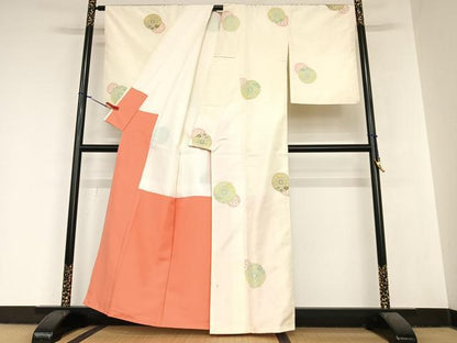 平和屋着物●京の名門・菱屋六右ェ門　紬　花源氏車文　正絹　逸品　AABA8783zg