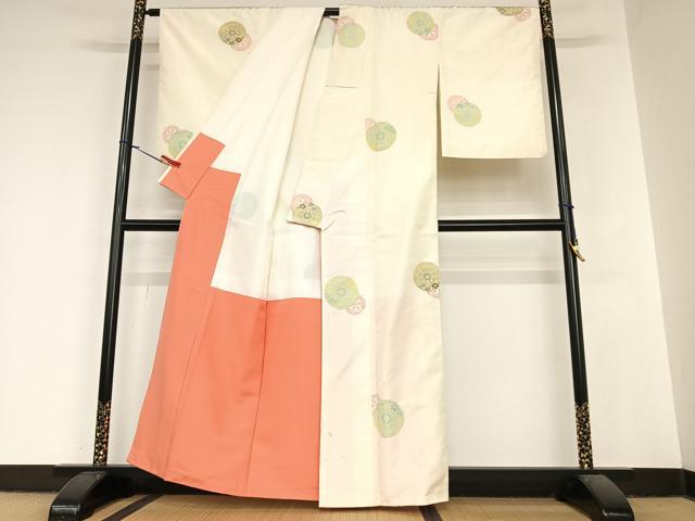 平和屋着物●京の名門・菱屋六右ェ門　紬　花源氏車文　正絹　逸品　AABA8783zg