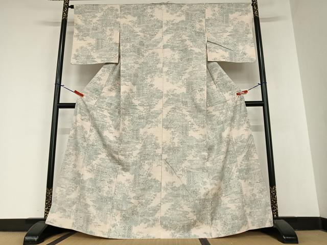 平和屋着物●上質な紬 風景草花文 正絹 逸品 AABA8787zg