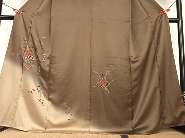 平和屋着物●訪問着　駒刺繍　花篭文　暈し染め　金彩　正絹　逸品　AABA8790zg