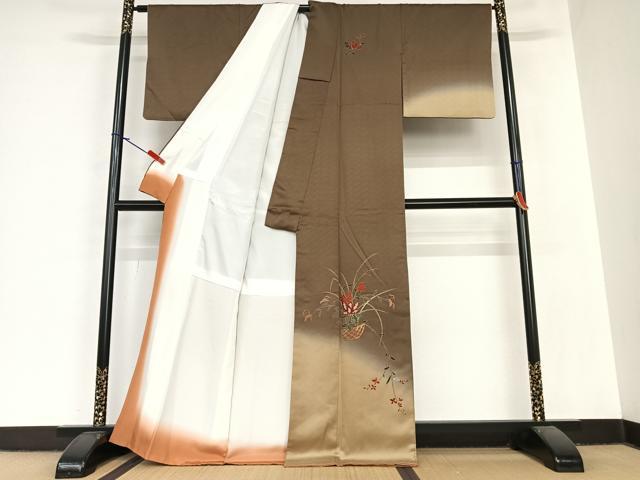 平和屋着物●訪問着　駒刺繍　花篭文　暈し染め　金彩　正絹　逸品　AABA8790zg