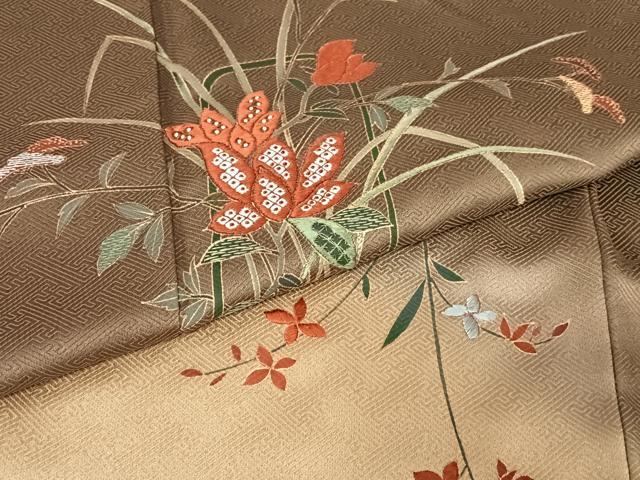 平和屋着物●訪問着　駒刺繍　花篭文　暈し染め　金彩　正絹　逸品　AABA8790zg